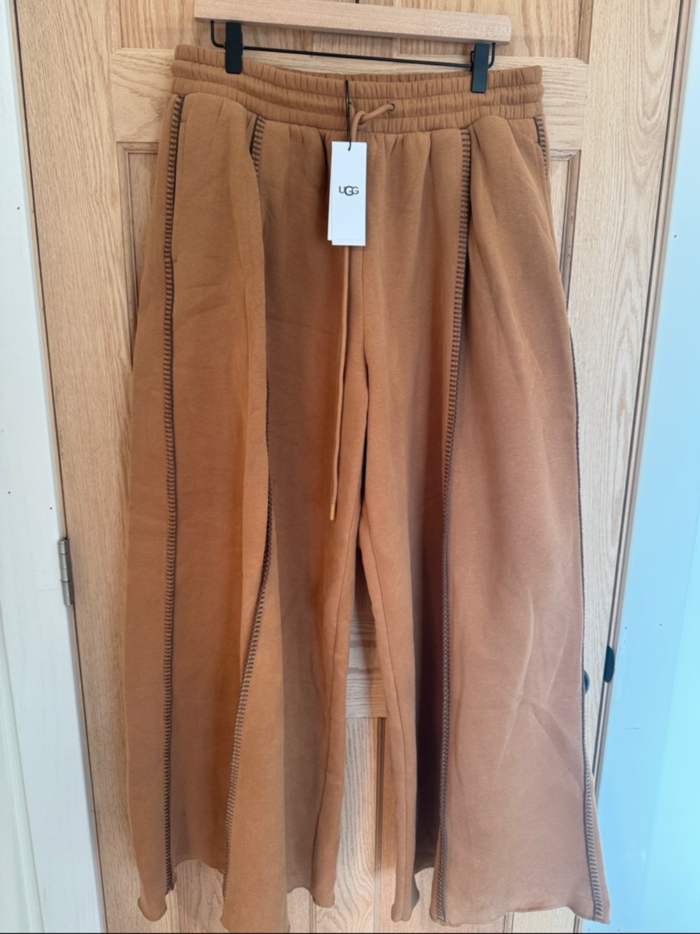 UGG women's Tan Wide-Leg Sweatpants with Contrast Stitching